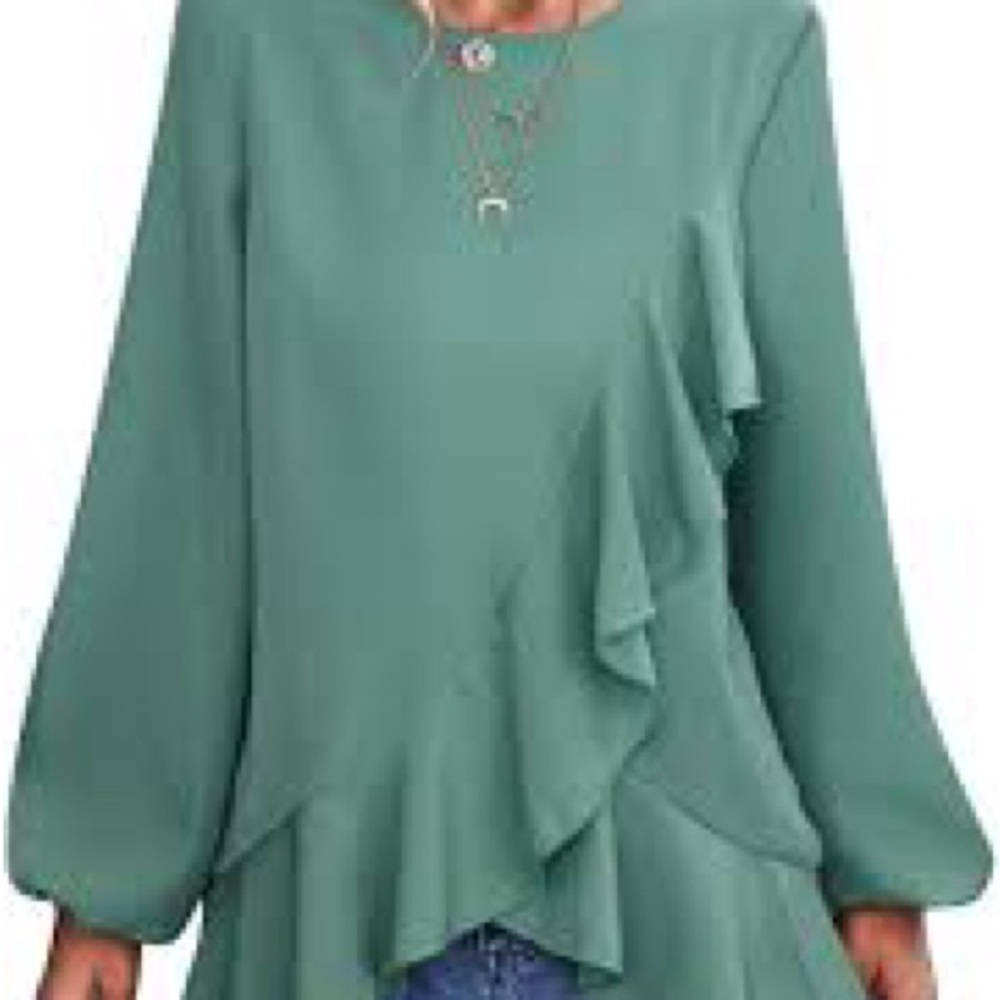 Chic Green Ruffle Blouse